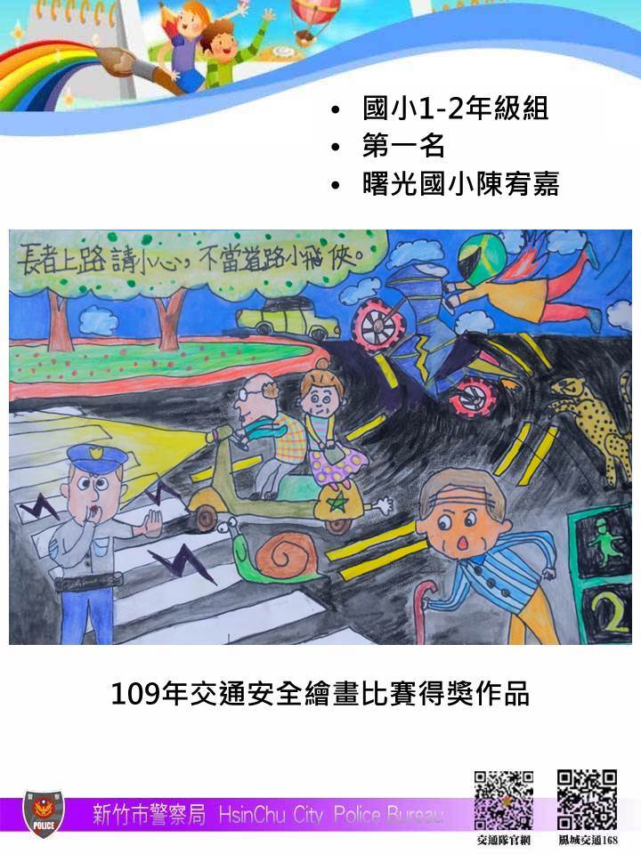 109年交通安全繪畫比賽低年級組得獎作品首圖